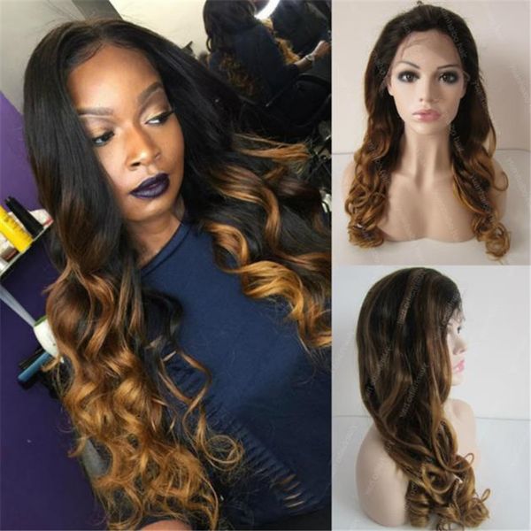 

glueless human hair wig loose wave indian remy hair ombre full lace wig ing, Black;brown