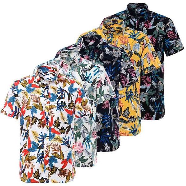 

summer pure cotton mens hawaiian shirt printed short sleeve big us size hawaii flower beach floral patterns 210721, White;black