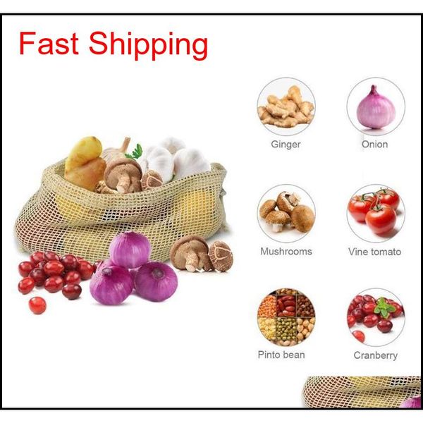 

reusable organic cotton mesh produce bags washable bags for grocery shopping storage fruit vegetable toys sundries jllwho comb2010