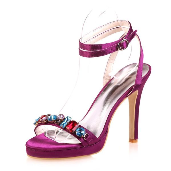 

dress shoes high heels satin wedding sandals open toe ankle buckle strap heeled rhinestones formal party summer ladies, Black
