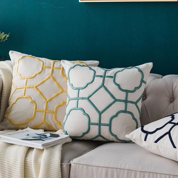 

cushion/decorative pillow geometric cushion cover embroidery blue yellow white navy home decorative throw 50x50cm decor pillowcase
