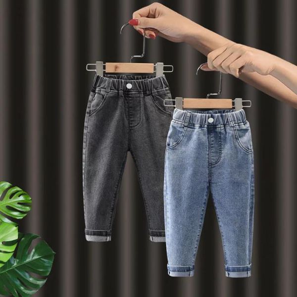 

jeans spring autumn kids fashion boys clothes children denim long pants casual elastic waist trousers girls, Blue