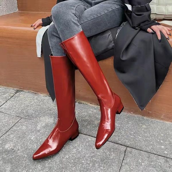 

boots 2021 european, american and british rear zipper flat heel high retro knight but knee straight, Black