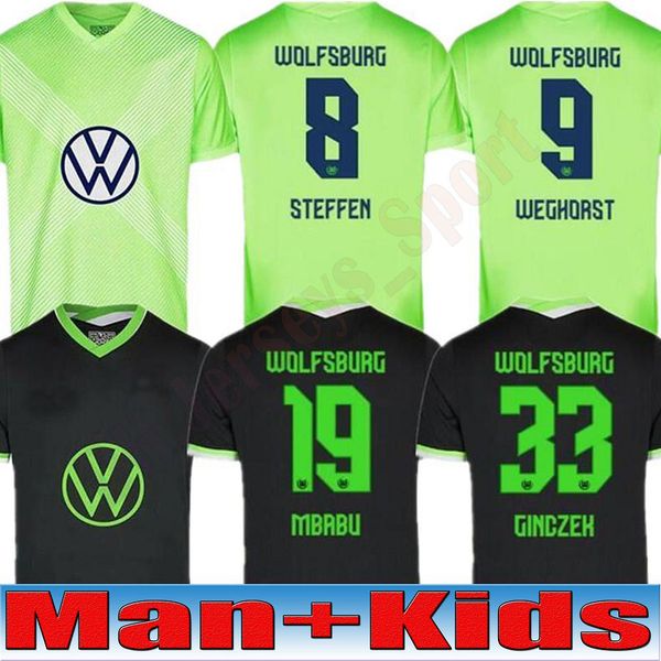 

2020 2021 vfl wolfsburg soccer jersey home away kids kit brekalo roussillon soccer uniform klaus xaver malli weghorst football shirts 20/21, Black