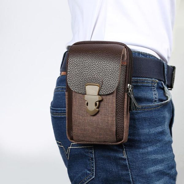 

waist bags pu leather men zipper black coffee small card holder 6 inch phone wallet packs belt durable fanny purse