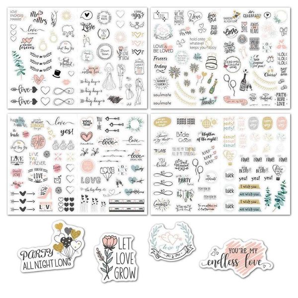

gift wrap 4 sheets wedding bliss stickers waterproof removable package love plan leaves eucalyptus engagement o2q0