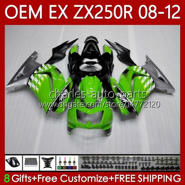 Kawasaki Ninja EX250 EX-250 ZX250 R EX için enjeksiyon gövdesi 250r 08 09 10 11 12 81NO.67 EX250R ZX-250R 2008-2012 ZX250R 2008 2009 2010 2011 2012 OEM Yeşil Simli