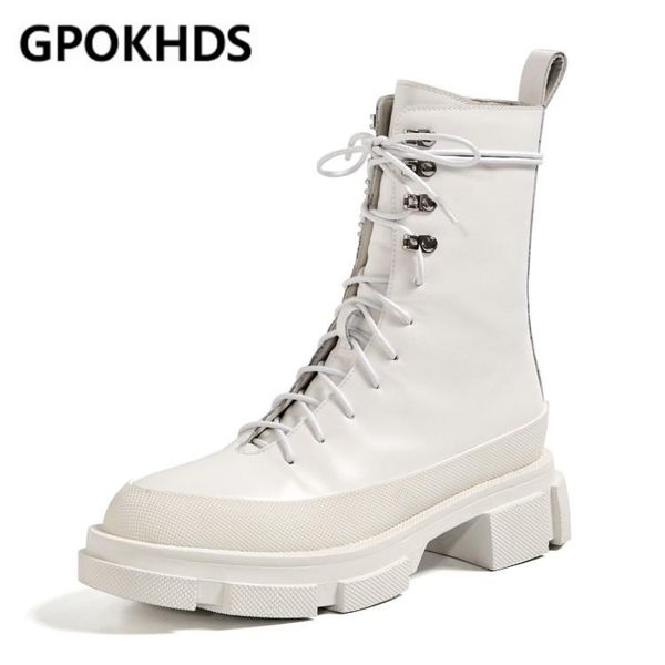 

boots gpokhds 2021 women ankle cow leather winter short plush round toe high heels female size 40, Black