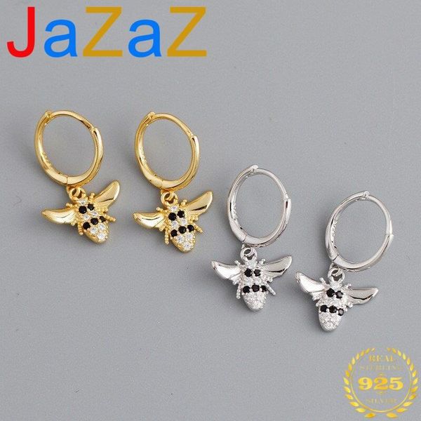 

dangle & chandelier a00690 jazaz luxury real 925 sterling silver punk black zircon 3d bee pendant ear buckle for women bohemian insect jewel