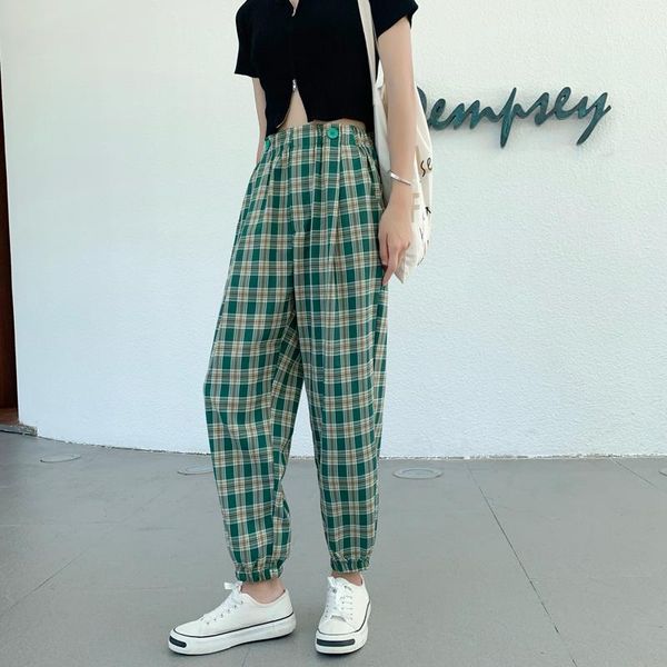 

women's pants & capris harajuku plaid for women trousers 2021 streetwear woman harem autumn ladies causal plus size drop u201, Black;white