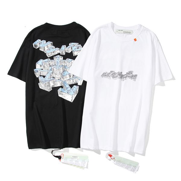

the new whete new off sketch arrow short sleeve men's and women's loose round neck versatile t-shirt, White;black