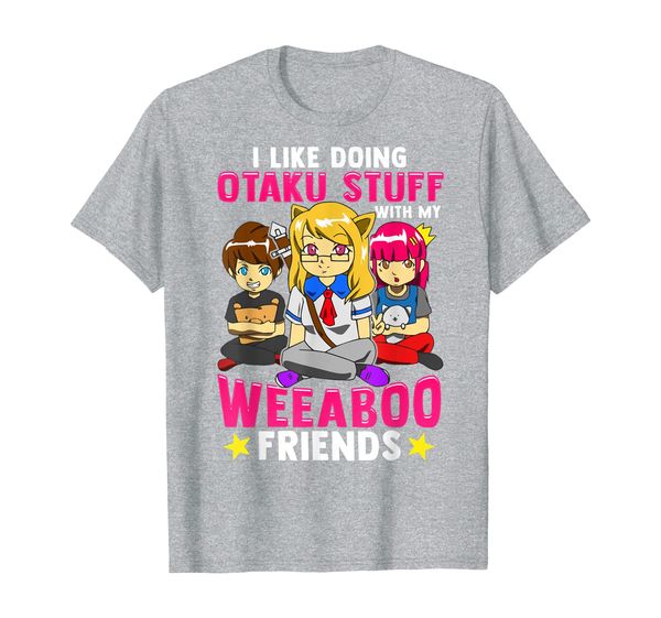 

anime chibi i like doing otaku stuff with my weeaboo friends t-shirt, White;black
