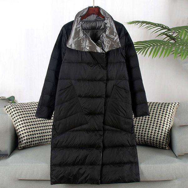 

2021 new duck jacket women winter long double sided coat female plus size 5xl warm down parka slim ultra light outwear 6tqg, Black