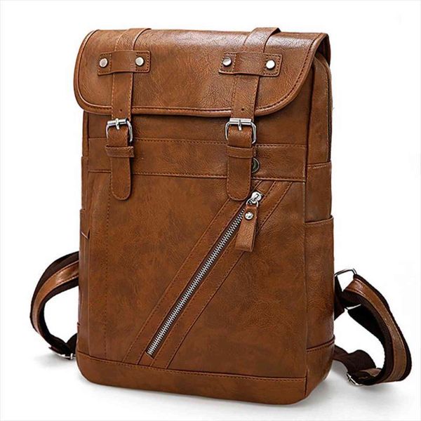 

business pu leather backpack men casual wear resistant bagpack fashion travel bags large capacity mens bag