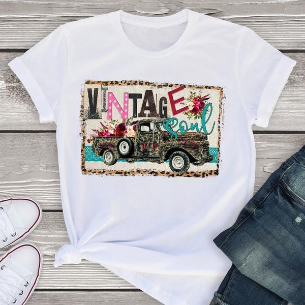 

women graphic leopard flower vintage truck short sleeve summer lady womenst-shirt shirt tees clothing female t shirt, White
