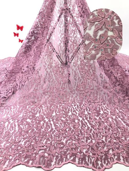 

ribbon african material beaded lace fabric for wedding purple nigerian french 2021 high quality, Pink;blue