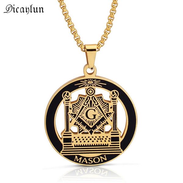 

pendant necklaces ason necklace gold stainless steel mason masonic symbols jewelry men hip hop asonry male gift, Silver
