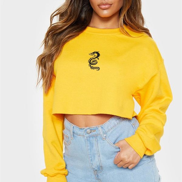 

new women winter sweatshirt 2020 fashion womens dragon totem print navel short long sleeve pullover jumper ladies clothes, Gray