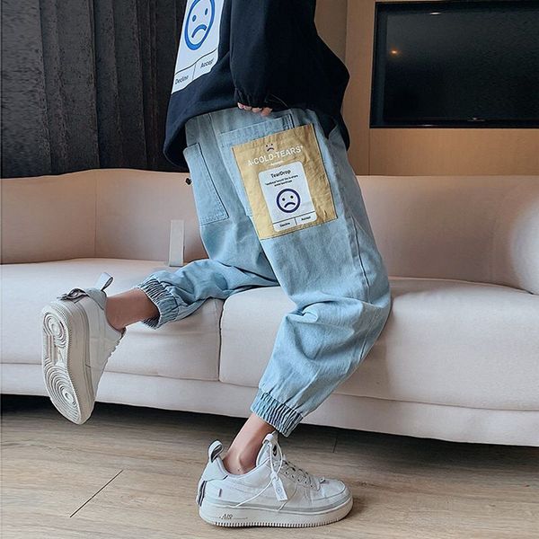 

korean version of the jeans men trend stitches pocket harm book winter loss expression nine points broek blue herfst