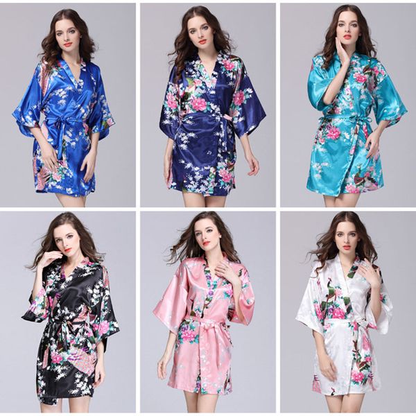 

ladies pajamas women sleepwear lce silk long sleeve bathrobe waistband hollow out high waist comfortable v neck printing nightdress perspect, Black;red