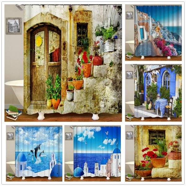 

shower curtains rural idyllic flowers european garden curtain bathroom waterproof 3d printed bath with 12 hooks polyester cloth