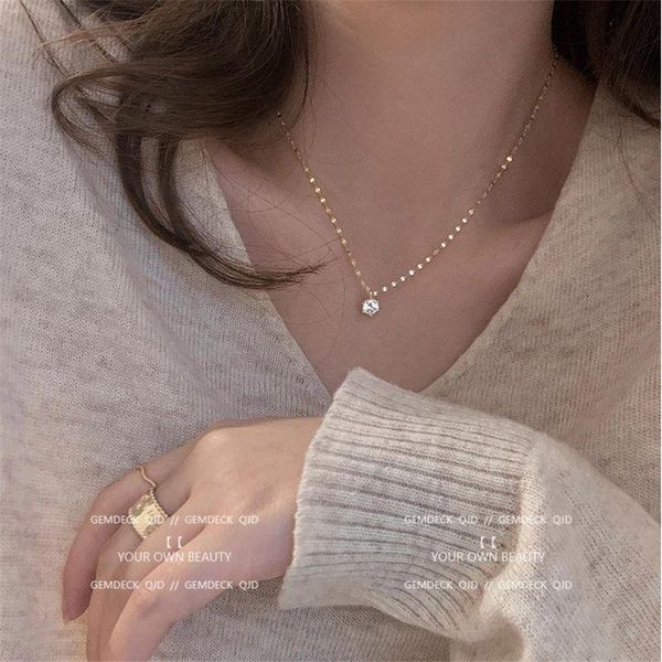 

pendant necklaces 2021 ins simple temperament necklace korean personality fashion zircon for women clavicle chain jewelry, Silver