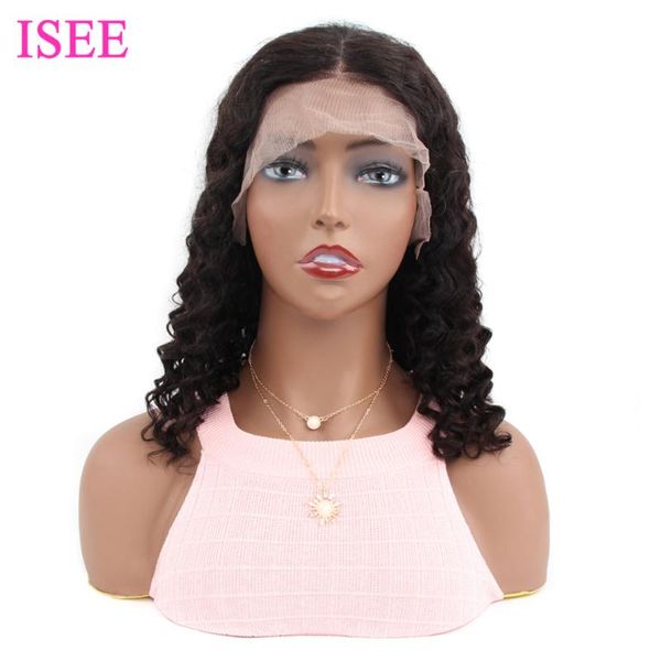 

lace wigs deep wave 4x4 closure short bob malaysia human hair 13x4 front wig for women, Black;brown