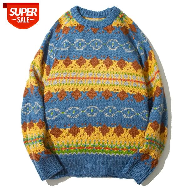 

2020 vintage pullover pattern knittwear o-neck sweater mens streetwear sweater hip hop oversize couple casual retro sweaters #hh3p, White;black