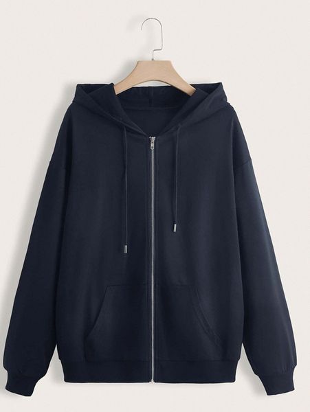 

plus kangaroo pocket drop shoulder drawstring hoodie p0we#, Black