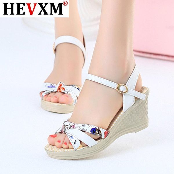

sandals 2021 summer wedges flower print high heels sandal woman roma platform peep toe sandalias mujer romeetse 7434, Black