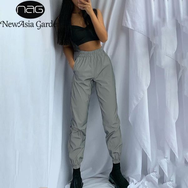 

women's pants & capris asia autumn casual women luminous cloth elastic waist pencil size plus ankle-length gray solid color, Black;white