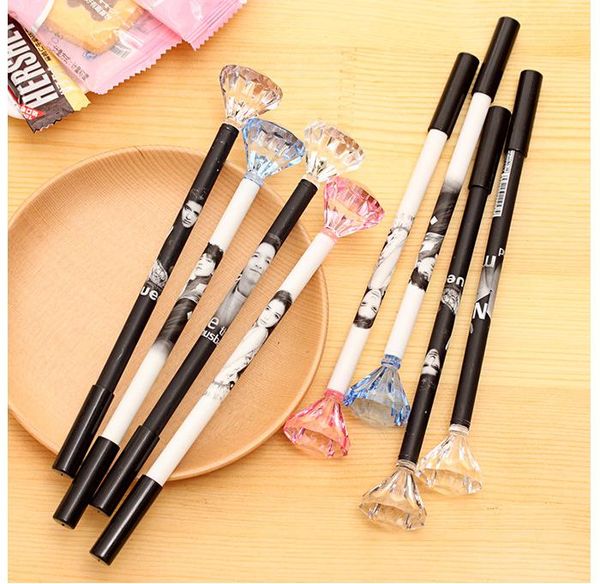 

gel pens 2021 arrival 1x crystal diamond head idol celebrity 0.38mm plastic pen office school gift stationery e0138