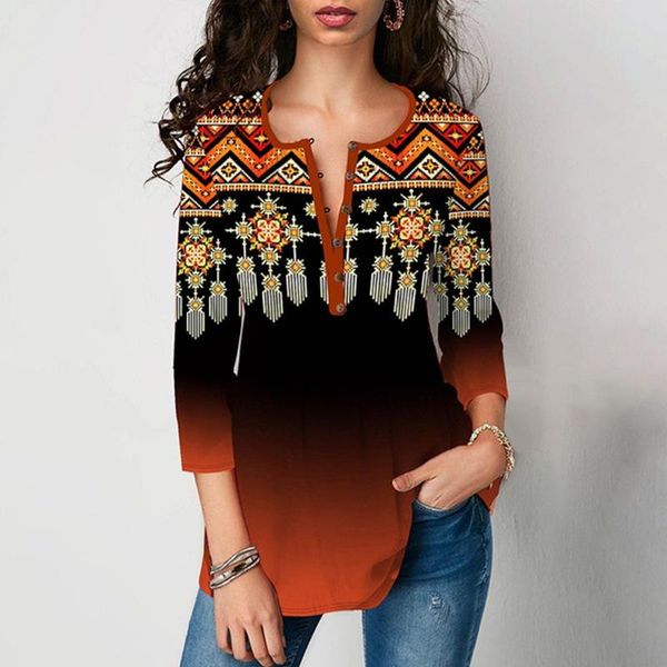 

women's t-shirt plus size 4xl 5xl women boho print tees shirt vintage 2021 spring ladies oversized casual loose female buttons, White