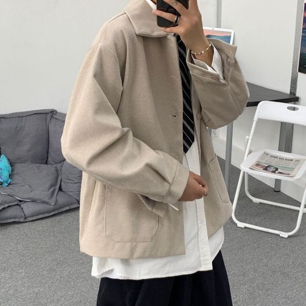 

2021 new autumn short men's fashion solid color casual jacket men streetwear wild loose korean style woolen coat m-2xl y15l, Black