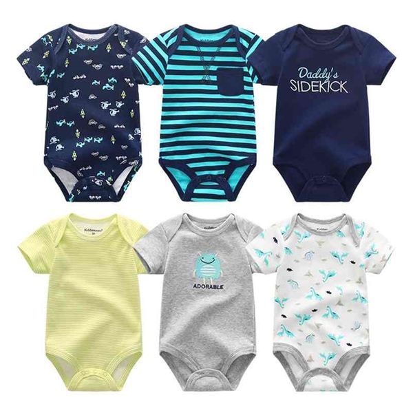 

6pcs/lot unicorn baby boy clothes cotton kids born rompers 0-12m girl roupa de 210729, Blue
