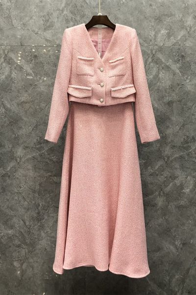 

beaded short coat skirt two-piece womens clothing autumn european goods new slimming suit 9bb, White