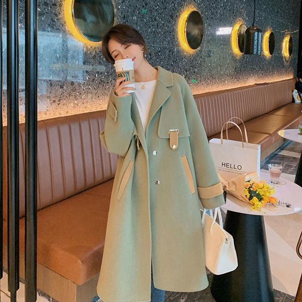 

women's wool & blends sweet temperament for winter woolen coat women 2021 autumn fresh green cashmere jacket fashion and chic casual ou, Black