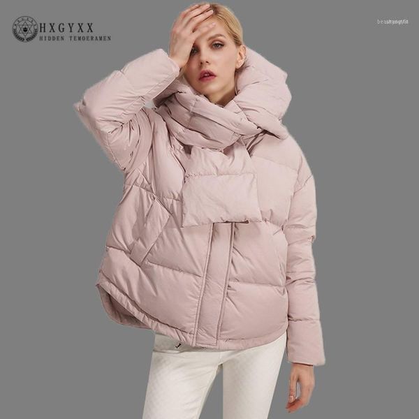 

women's down & parkas short white duck jacket women winter feather coat with scarf 2021 hooded parka thick warm loose outerwear oke1191, Black