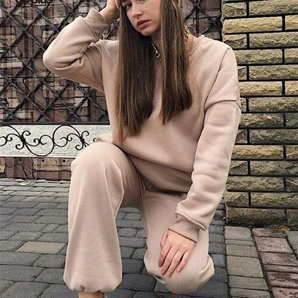 

women's tracksuit suit sets casual plus size pullovers pants two piece set women sportswear clothing chandal mujer invierno 220315, White