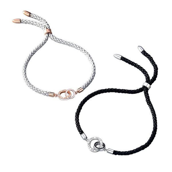

link, chain 2021 double ring lovers bracelet korean version minority interlocking woven hand rope contracted, Black
