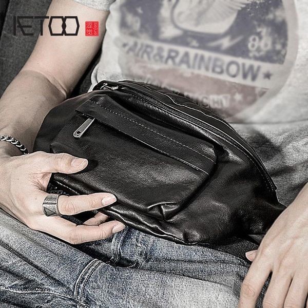 

HBP AETOO Vintage Leather Multi-functional Chest Bag, Casual Men's Slantbag Bag, Men's Soft Leather Purse, Black