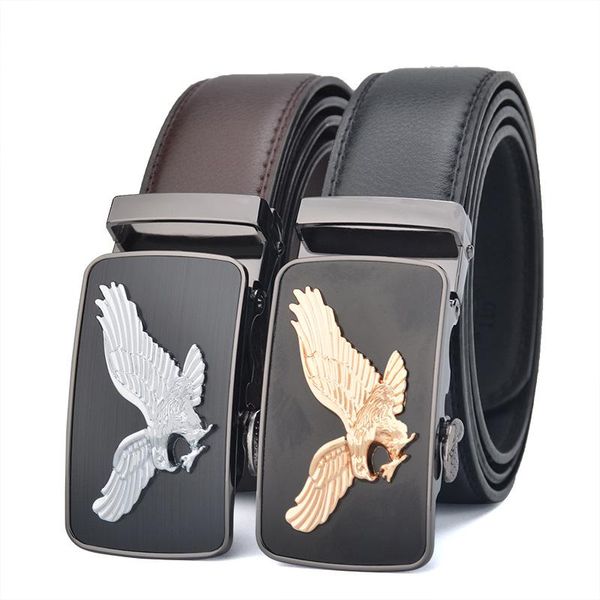 

belts belt men genuine luxury leather for men,strap male metal eagle automatic buckle, Black;brown