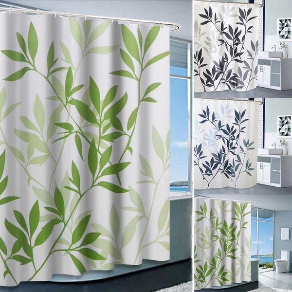 

shower curtains european leaf printing polyester waterproof bathroom curtain with 12 hooks drape liner mildewproof drop ship