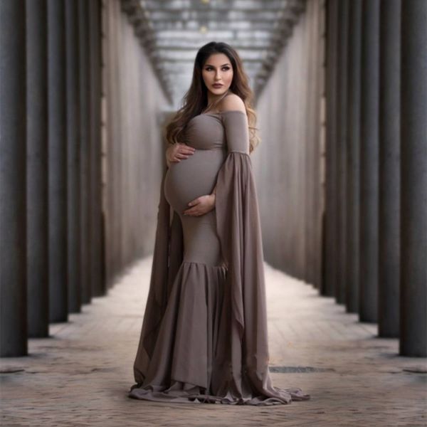 Fotoğraf Çekimi için Moda Annelik Elbise Maxi Analık Elbise Uzun Kollu Şifon Dikiş Fantezi Kadın Annelik Fotoğraf Sahne