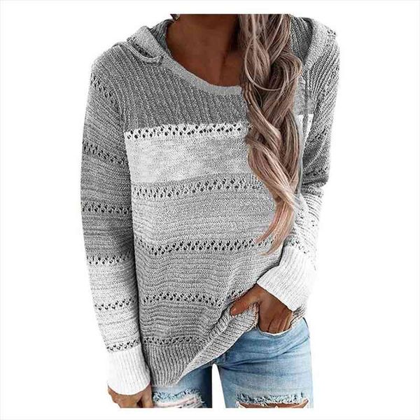 

women hooded lightweight knit sweater winter long sleeve stripe pullover sweatshirt vetement femme jersey mujer invierno, White;black