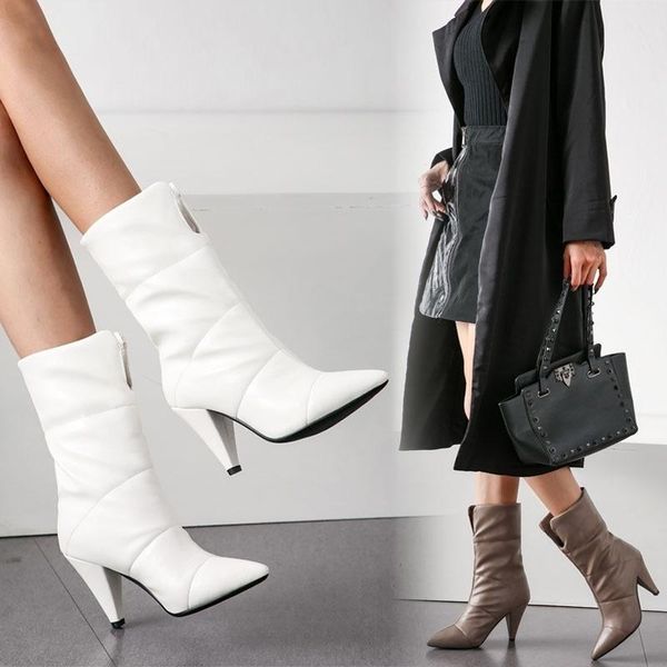 

dress shoes warm boots autumn and winter simple versatile high heel medium cotton fashion large size, Black