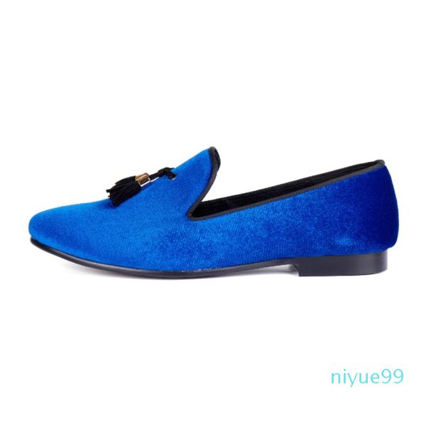 Harpelunde Scarpe eleganti da uomo con nappa in velluto blu per eventi Fodera in pelle con punta tonda Taglia USA 7-14