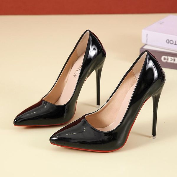 

sandals 2021 red pumps women pointed shoes high heel wedding party shallow mouth 12cm apricot/black big size 45