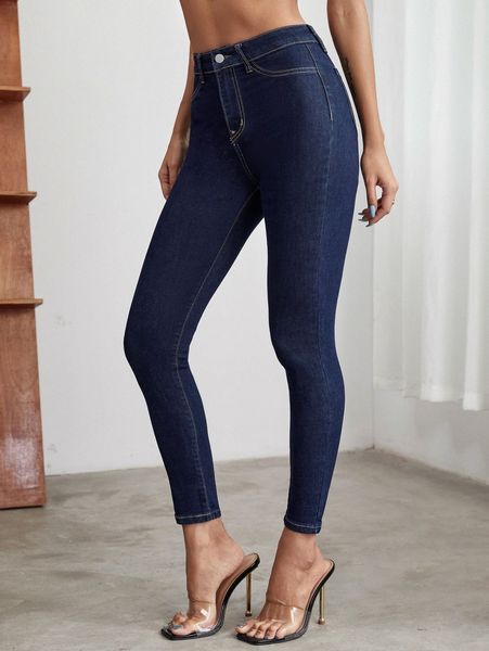 

high waist skinny cropped jeans k1tn#, Blue