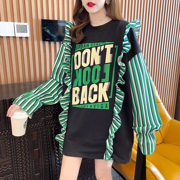 

women's hoodies & sweatshirts flounces join together hoodie female large code in the long spring and autumn design feeling princess, Black